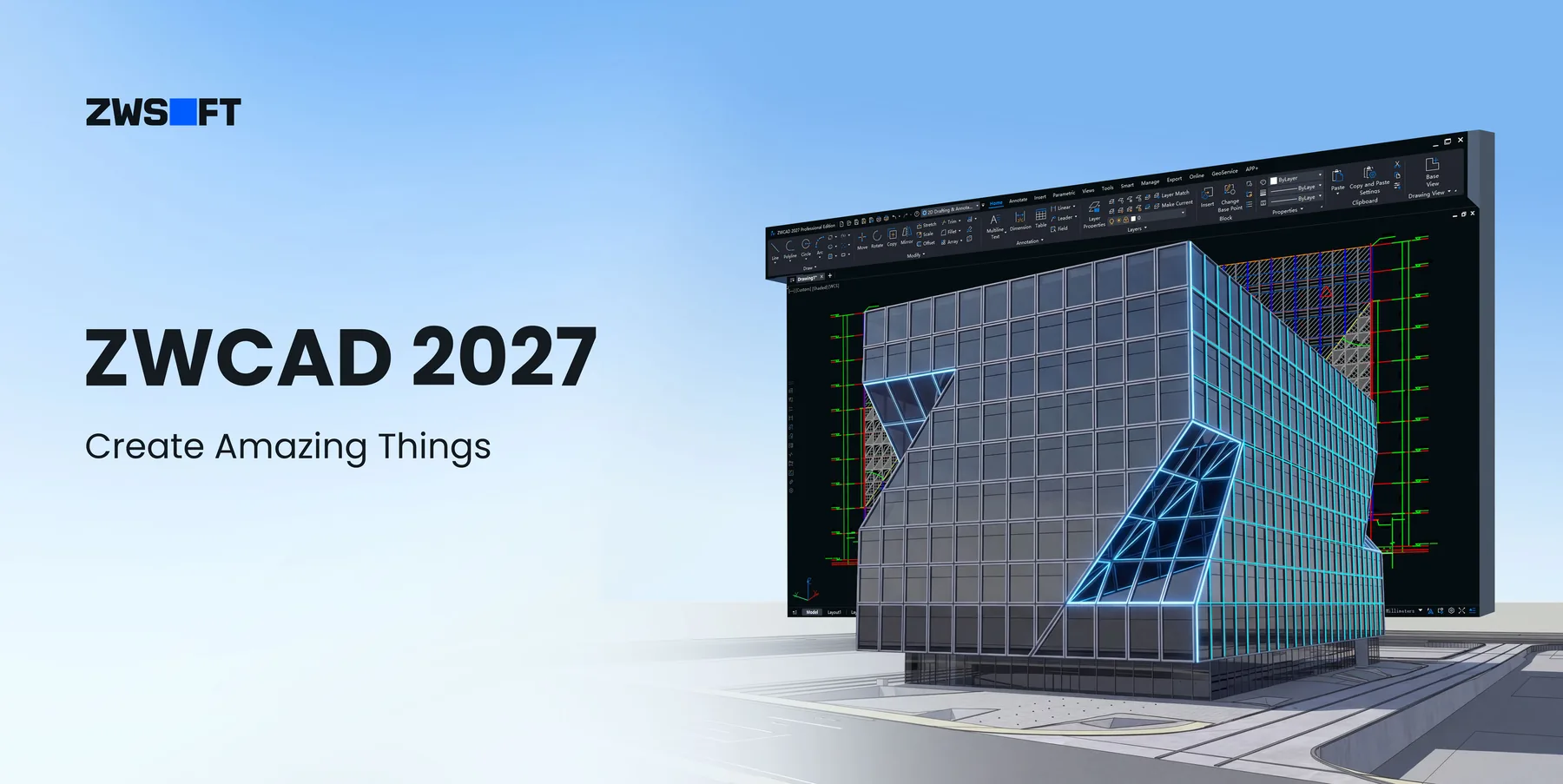 ZWCAD 2027 interface and BIM model preview